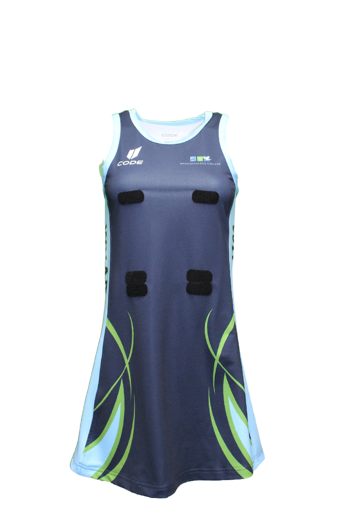 Whangaparaoa College Netball Dress Navy/Sky/Green | Whangaparaoa College